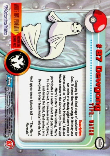 87 Dewgong Topps Pokémon series 2 US back