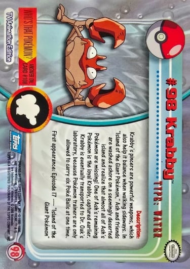 98 Krabby Topps Pokémon series 2 US back