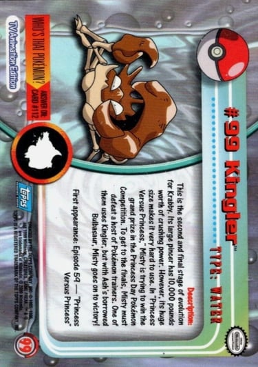 99 Kingler Topps Pokémon series 2 US back