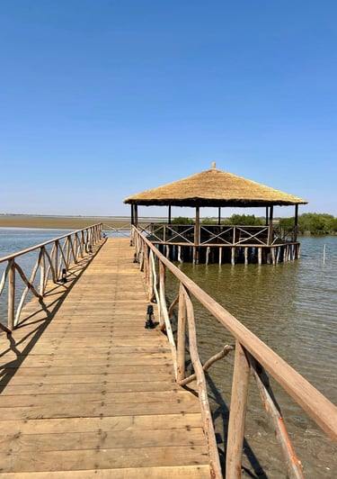 vue du ponton de l'hôtel de luxe, Maison Fimela, dans le Sine Saloum
