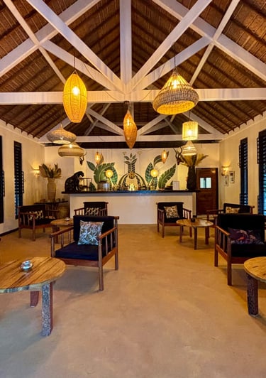Vue du bar de l'hôtel de luxe Maison Fimela dans le Sine Saloum
