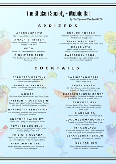 Cocktails menu 2025