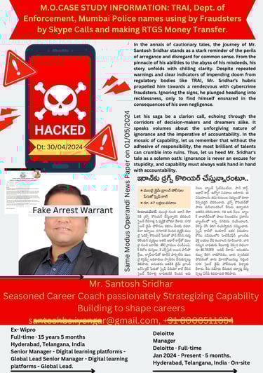 Victim Santhosh Sridhar TRAI Dept of Enforcement Skype Calls by Fraudsters