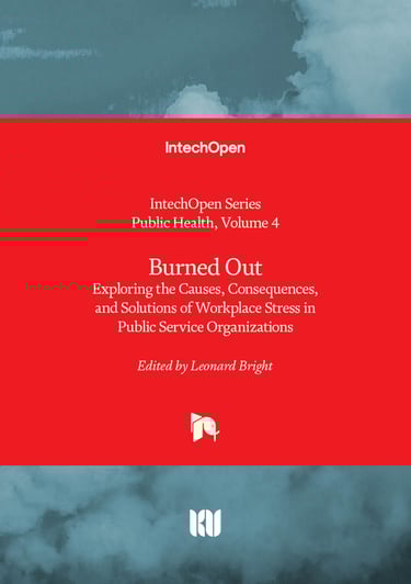 a red book cover that reads IntechOpen Series, Public Health, Volume 4,  Burned Out