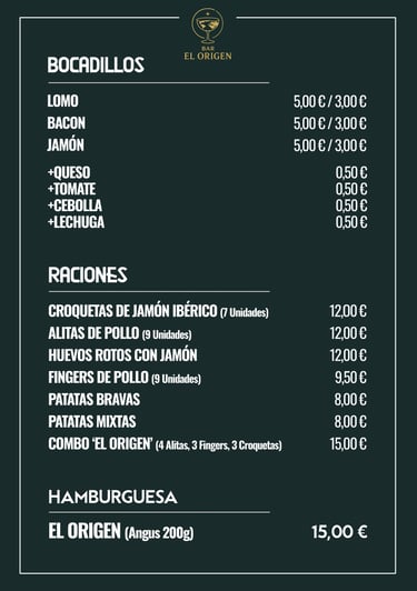 platos de la carta bar el origen