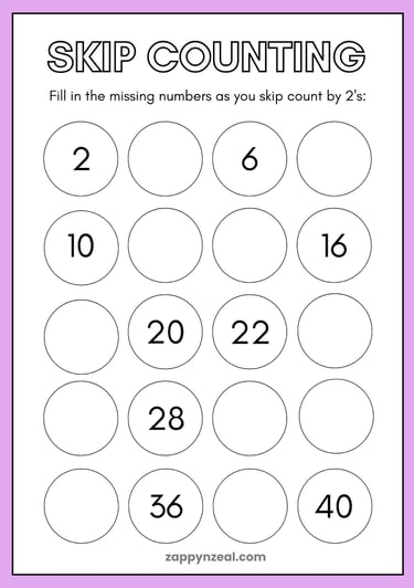 skip counting printable worksheets zappynzeal.com