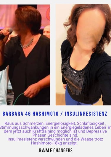Vorher-Nachher-Bild Frau 46 mit Hashimoto & Insulinresistenz – sichtbar fitter & schlanker.