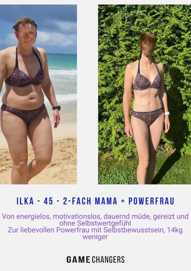 Vorher-Nachher-Foto einer 45-jährigen zweifachen Mutter im Bikini, die 14 kg abgenommen neues Selbst