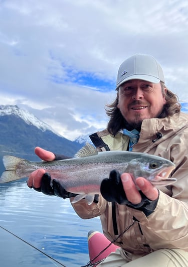 el ruso con su primer arcoiris de Lago Puelo