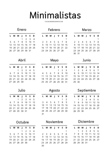 CAlendario minimalista anual para descargar