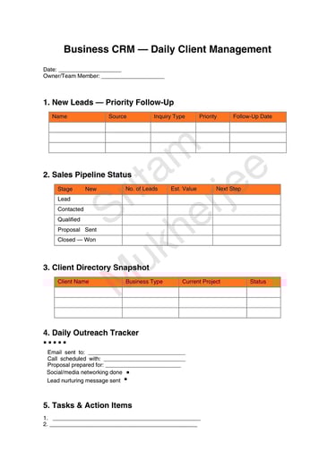 Business CRM daily planner design