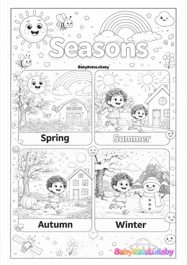 babykidslullaby learn with us the 4 seasons printable coloring poster 
