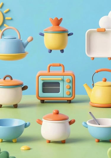 Intricate 3D printed toys in vibrant colors displayed on a shelf with natural light.