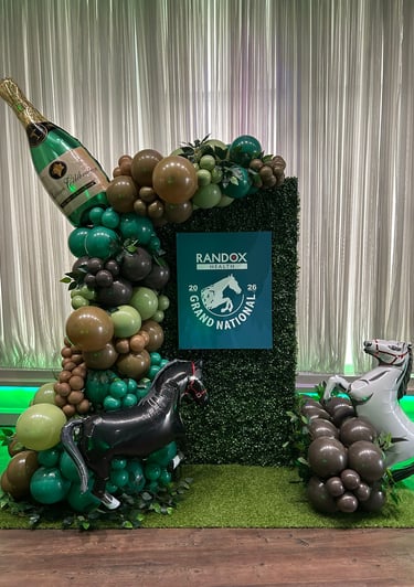 Grand national themed birthday balloon display for children’s party in Liverpool