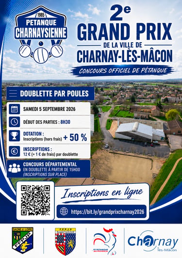affiche 2e grand prix de pétanque de la ville de Charnay-lès-Mâcon