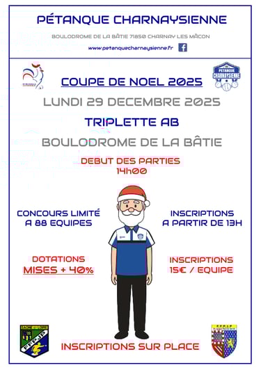 affiche de la coupe de noël de pétanque à Charnay-lès-Mâcon