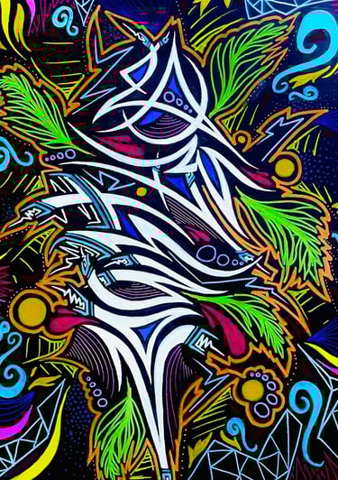 une toile faite au posca avec plein de couleurs