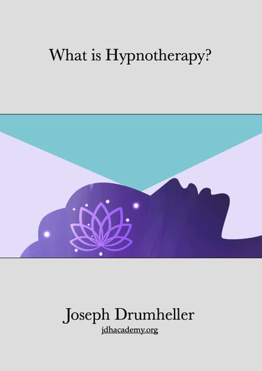Informational graphic for hypnotherapy featuring a silhouette of a person and a purple lotus flower.