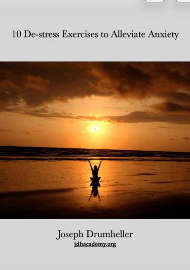 Silhouette of a person practicing de-stress exercises on a beach at sunset for anxiety relief.