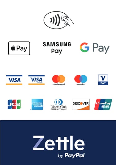 Visa, Mastercard, American Express, Google Pay, Samsung Pay, Apple Pay