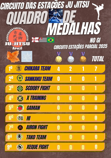 Ranking geral NO GI Ju Jitsu do Torneio do Circuito das Estações Ju Jitsu 2025