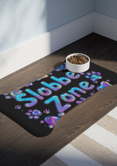 a pet feeding mat with a food bowl