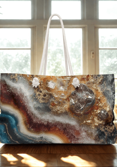 a weekender bag near a window