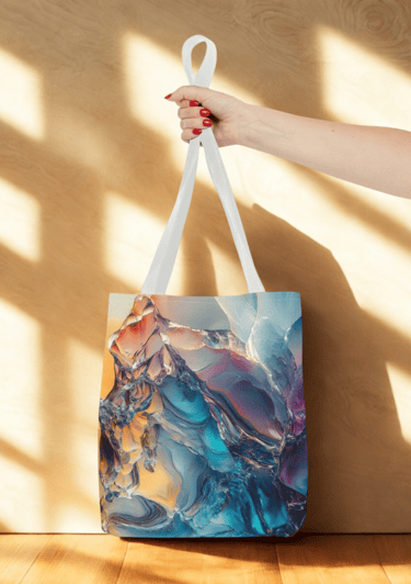 someone holding a tote bag up