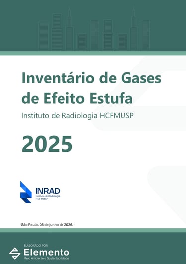 Cover for the 2025 Greenhouse Gas Inventory by INRAD HCFMUSP, prepared by Elemento.