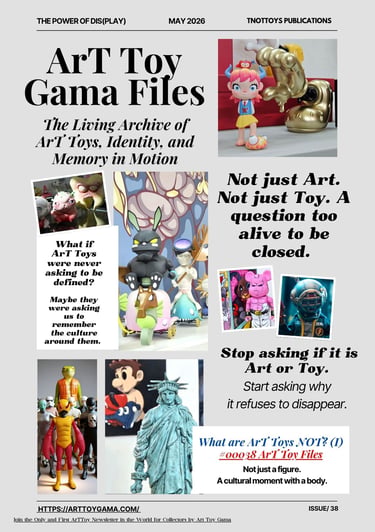 Magazine layout for Art Toy Gama Files featuring various designer urban vinyl toys and collectible figures.