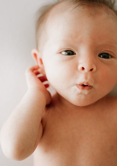 newborn close up looking at camera in studio, Littlehampton SA