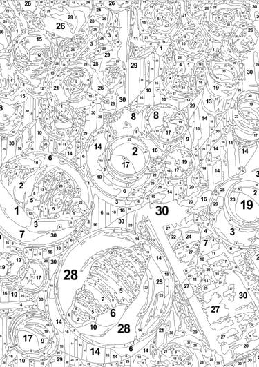 Detailed Color by Number page of summer breakfast artwork
