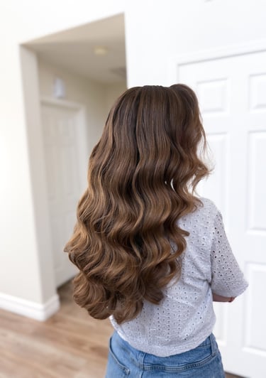 Modern romantic bride in Lodi winery suite with soft waves and pinned-back style