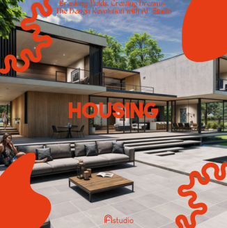 a woman sitting on a couch in front of a house