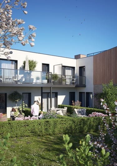 Façade contemporaine de la résidence Les Terrasses du Fort au Havre vue depuis la rue Cochet