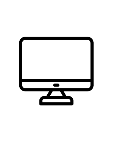 Black and white desktop computer monitor icon representing digital technology and hardware.