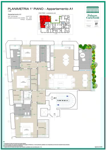Planimetria del quadrilocale Appartamento A1 di Palazzo CorteVerdi a Cremona