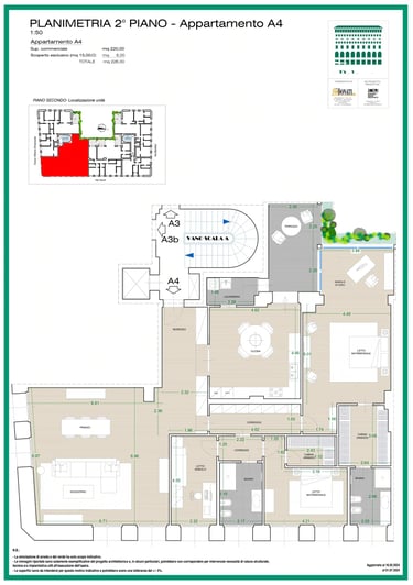 Planimetria del quadrilocale Appartamento A4 di Palazzo CorteVerdi a Cremona