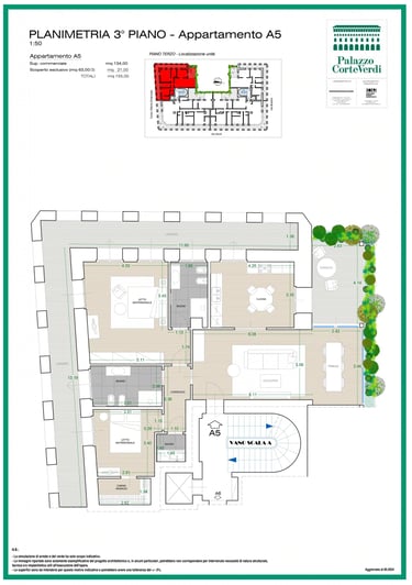 Planimetria del quadrilocale Appartamento A5 di Palazzo CorteVerdi a Cremona