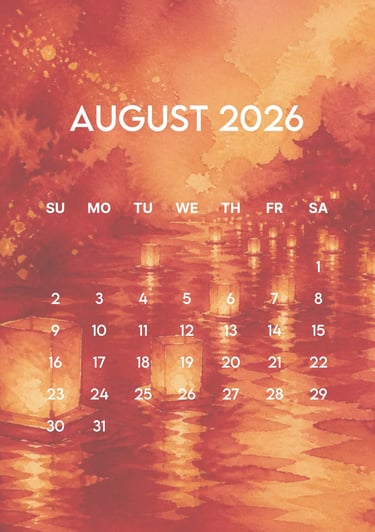 August 2026 ghost month border free calendar A4 JPG full