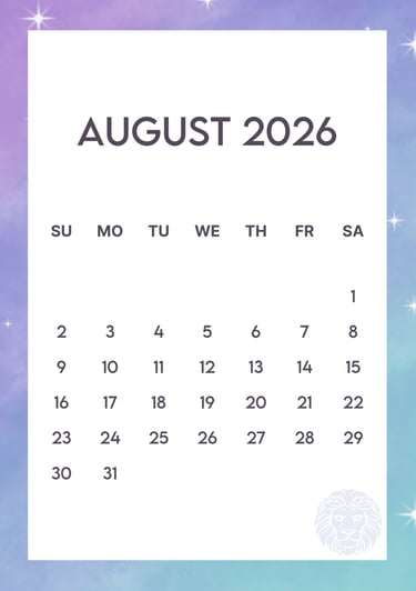 August 2026 leo border free calendar A4 JPG