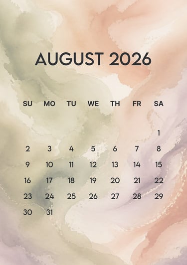 August 2026 terracotta border free calendar A4 JPG full