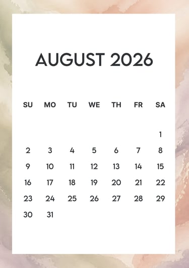 August 2026 terracotta border free calendar A4 JPG
