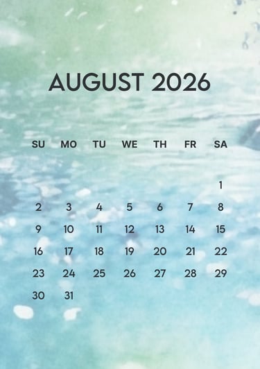August 2026 teal border free calendar A4 JPG full
