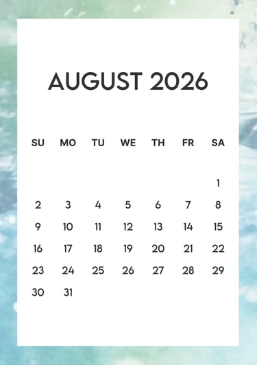 August 2026 teal border free calendar A4 JPG