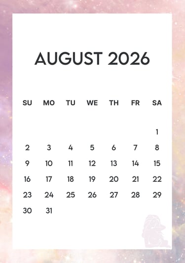 August 2026 virgo border free calendar A4 JPG