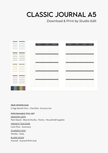 VOL. 1 A5 Classic Journal Printable in PDF. With free samples