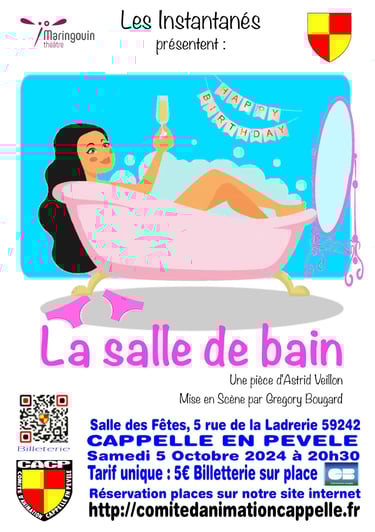 a poster for a salon in a bathroom
