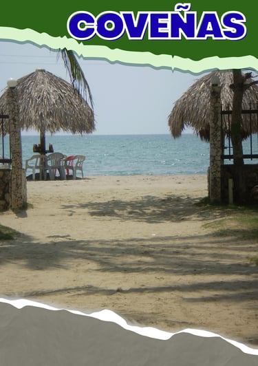 Playa en Coveñas, Colombia con bellos lugares para descansar frente al mar
