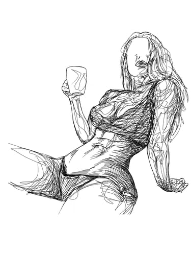 woman in lingerie with coffee scribble art drawing by nuditat